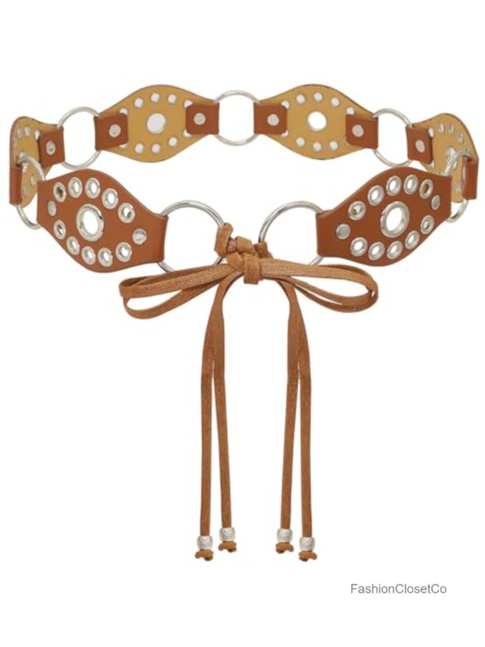 PU Leather Knotted Waist Belt Punk Rivet Ring Tassel for Dresses
